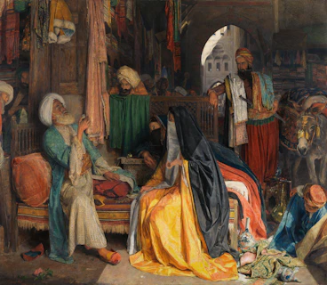 a painting of a group of people in a room