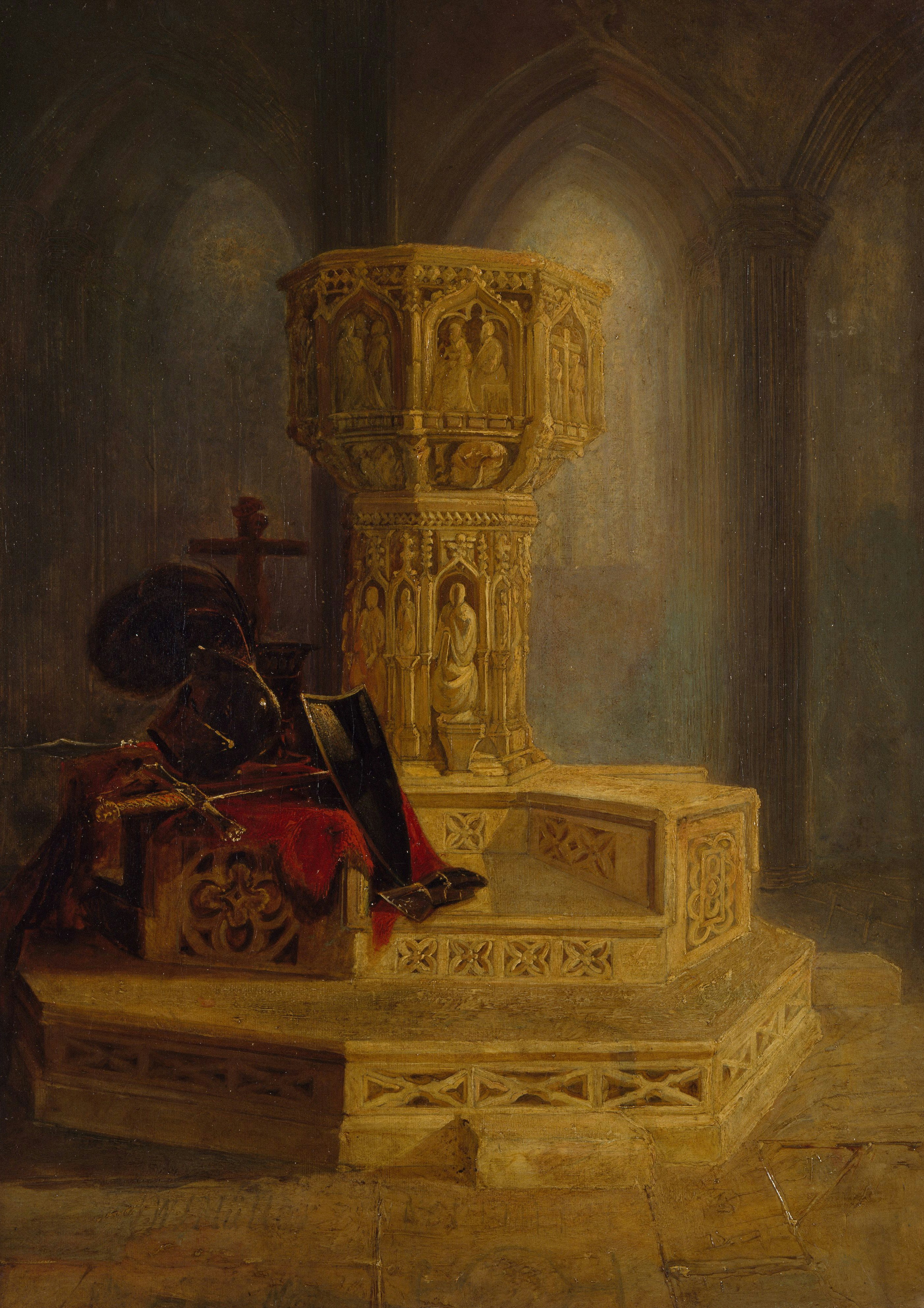 a painting of a man sitting on a set of stairs