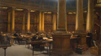 A researcher reviewing manuscripts in a quiet library.