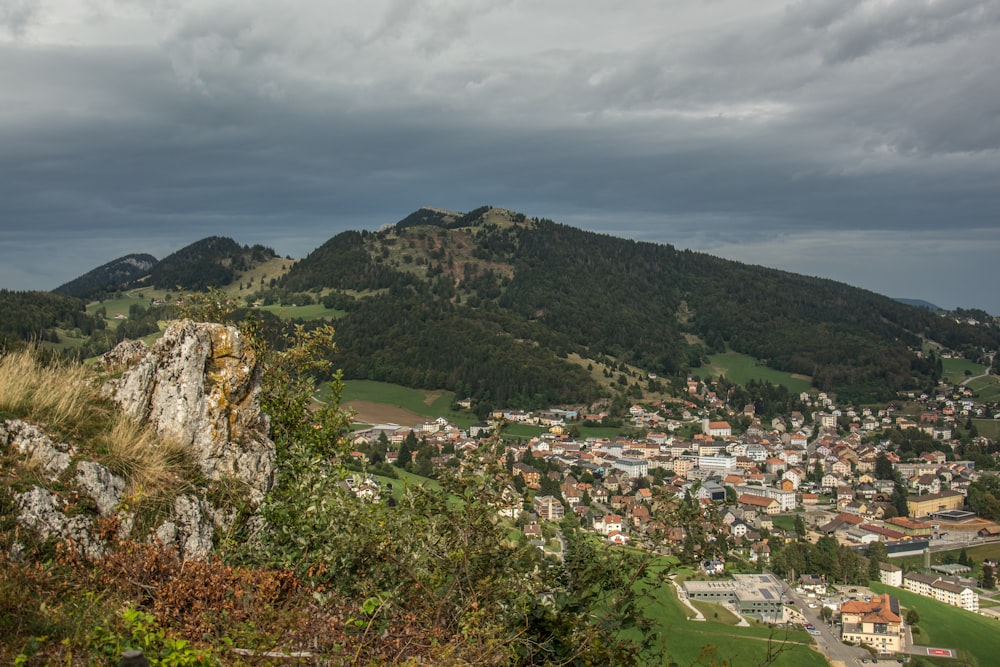 a view of a small town from a hill