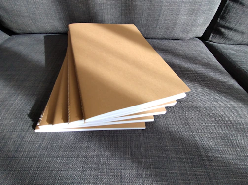 A stack of Insanedrac fanzines with dark, gritty covers, resting on a black leather couch.