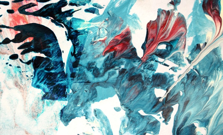 A vibrant abstract painting with rich colors and dynamic brushstrokes.