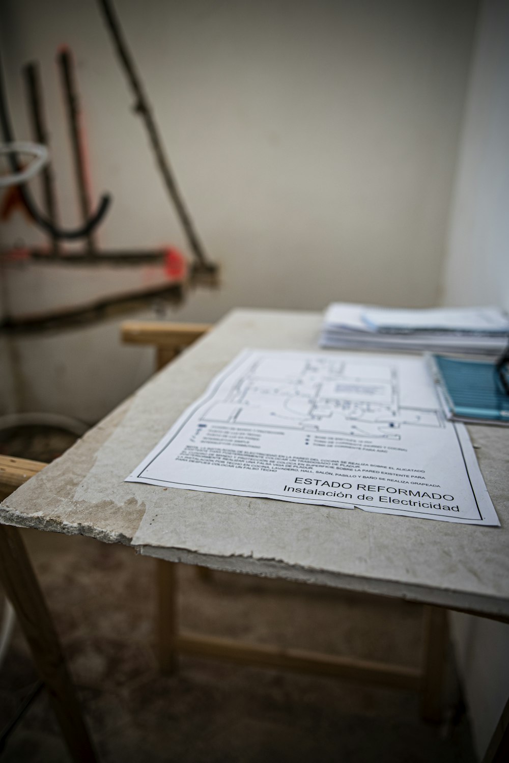 a table that has some papers on it