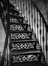 a black and white photo of a set of stairs