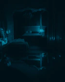 An alternative gothic bedroom featuring black lace curtains and antique brass accents.