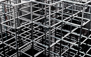 a bunch of metal structures that are stacked together