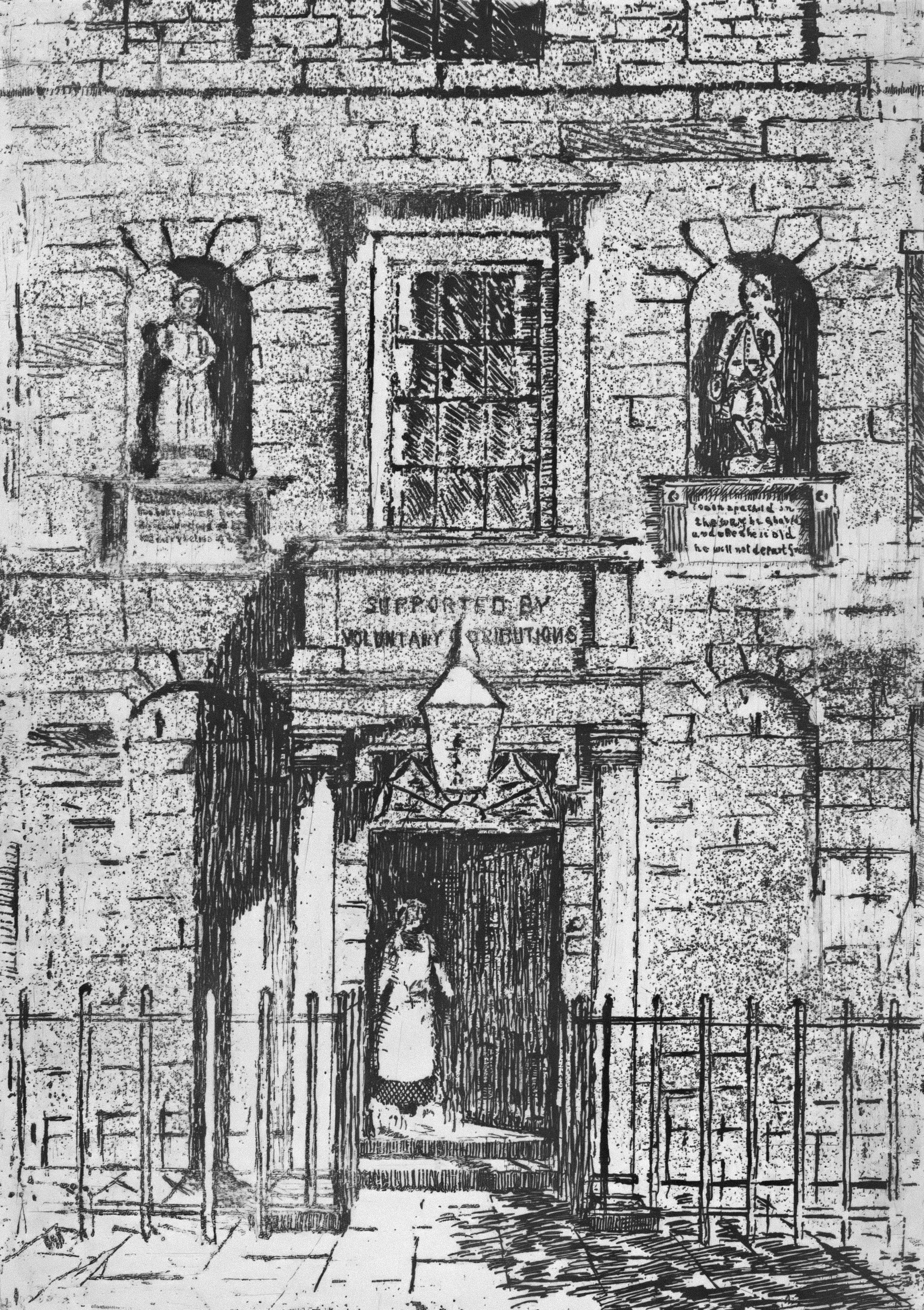 a black and white drawing of a building