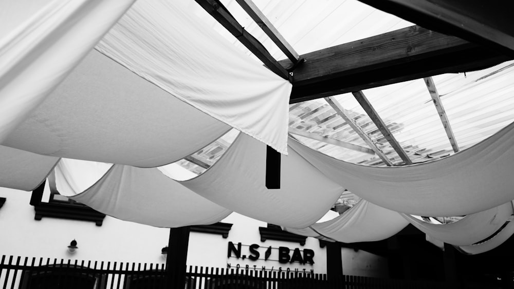 a black and white photo of a canopy