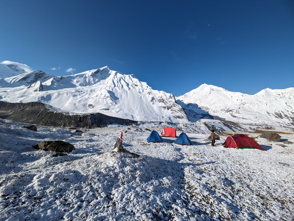 a group of tents pitched up in the snow