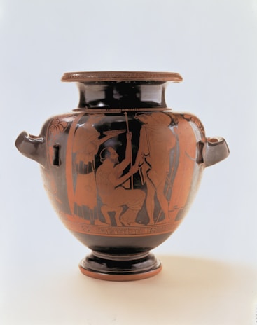An illustration of Linos of Thrace on ancient Greek vase.