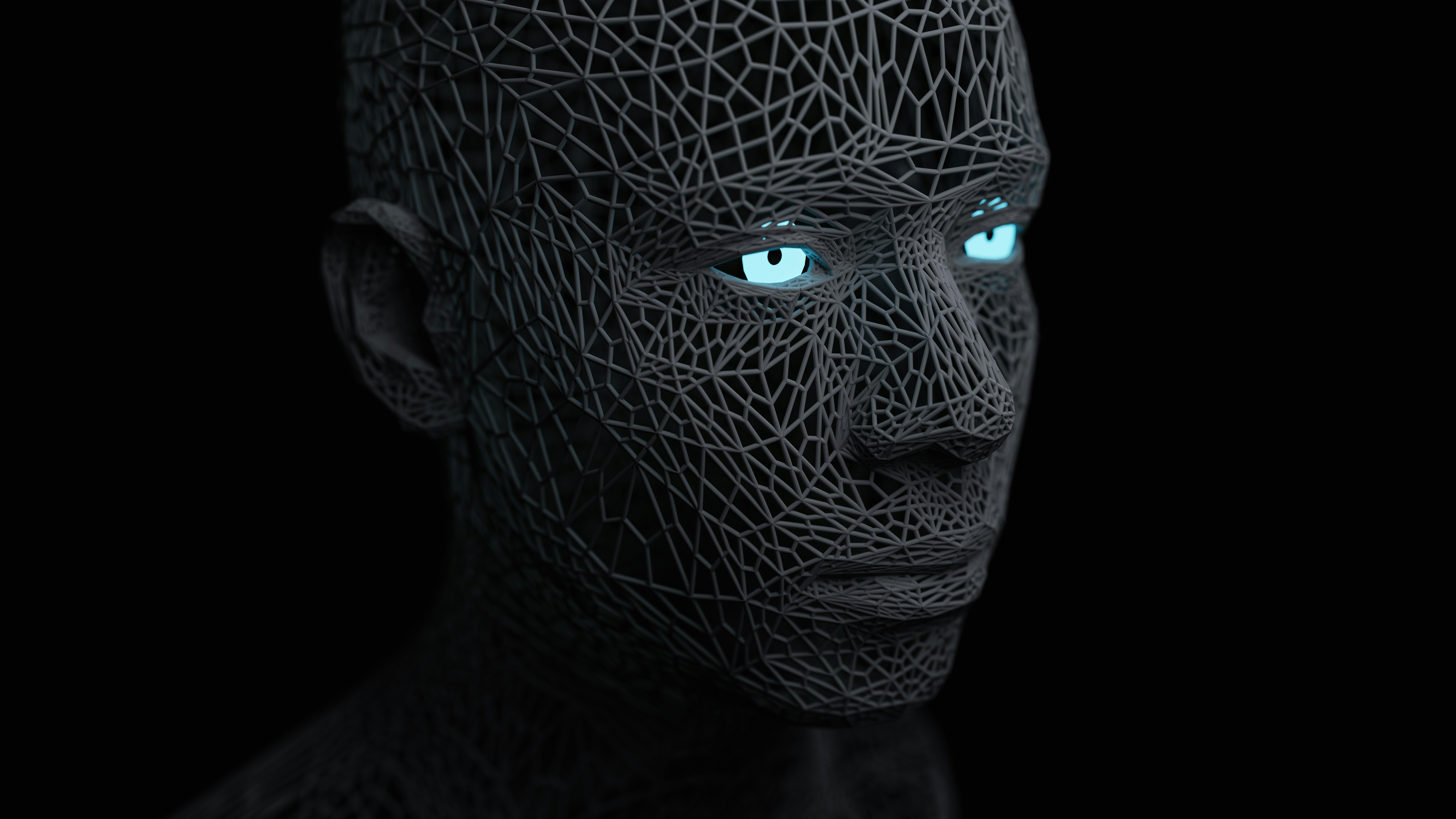 Alt text: Portrait of a man with blue eyes on a black background, Branimo branding