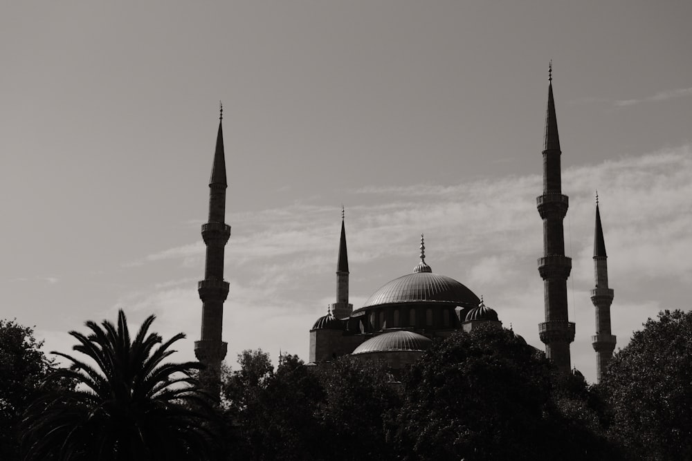 a black and white photo of a large building