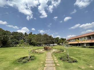 A peaceful residential garden aligned with vastu directions and astrology.