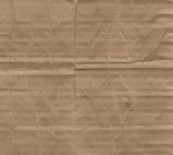 A textured surface characterized by horizontal and vertical creases and folds on brown cardboard material.