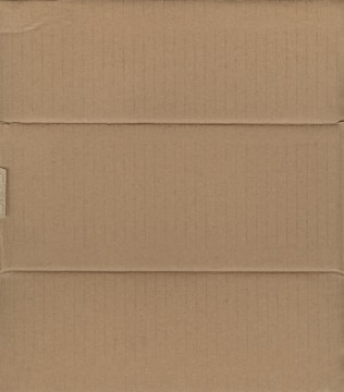 A brown cardboard box, closed and laid flat, with visible creases and slight shadows indicating the box's structure with its intersecting flaps.