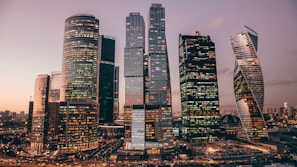 A vibrant city skyline showcasing innovative building designs.