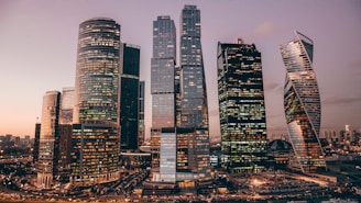 A vibrant city skyline showcasing innovative building designs.