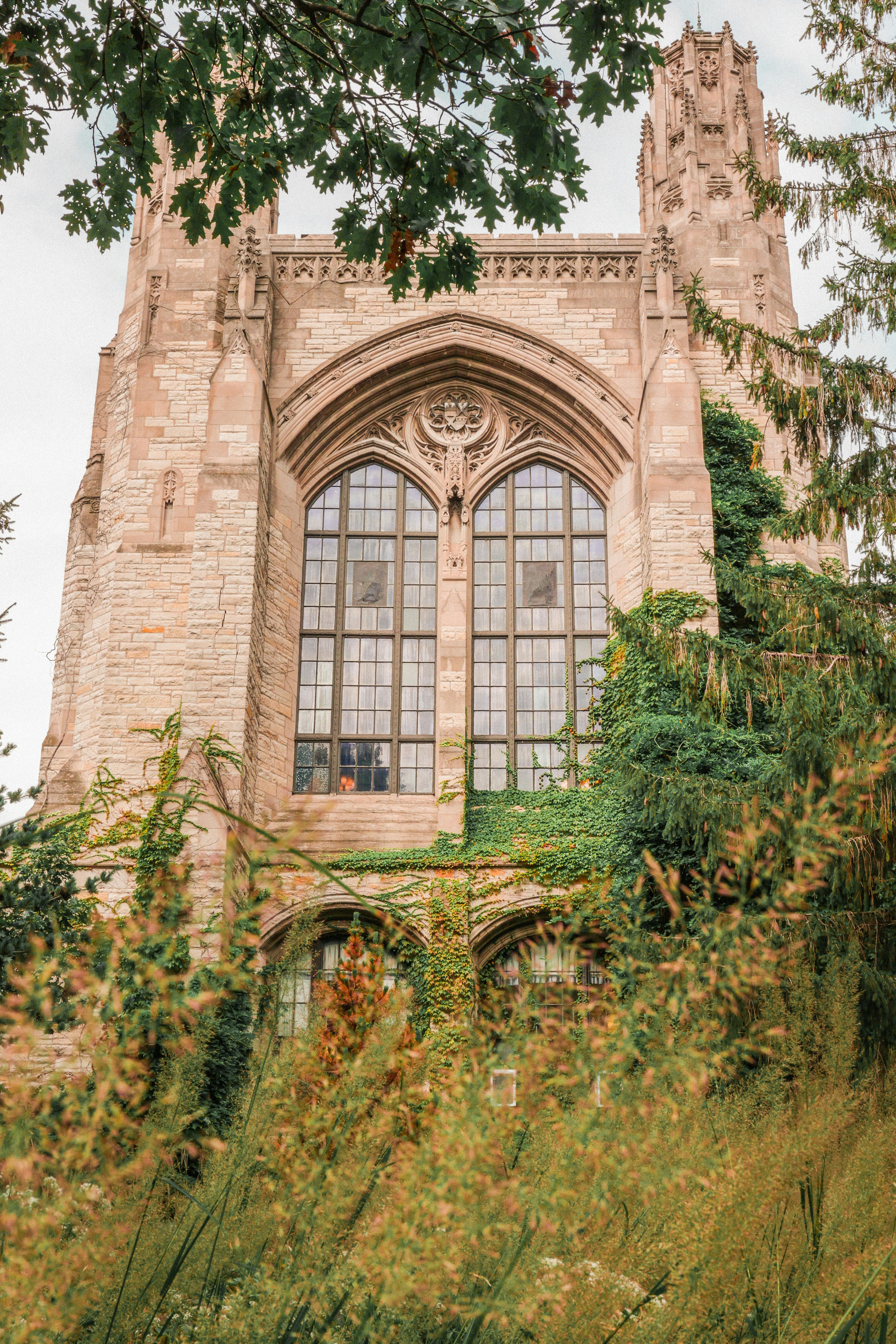 a very tall building with a big window