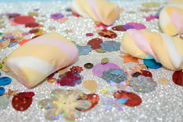 A colorful spread of unique marshmallow flavors including lavender honey and toasted coconut.