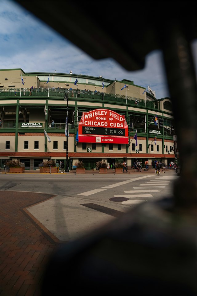Wrigley Field in Chicago seen from across the street
