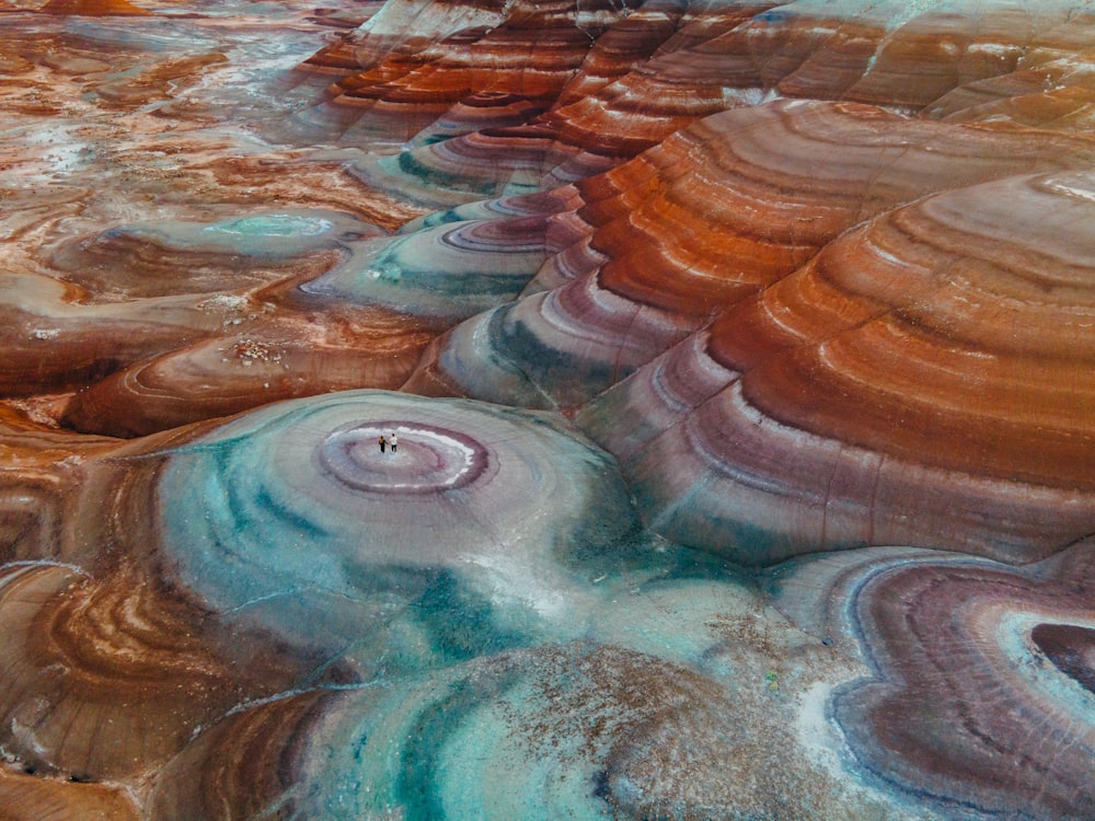 an aerial view of a colorfully colored landscape