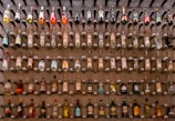 A well-organized display of liquor bottles in a retail space.