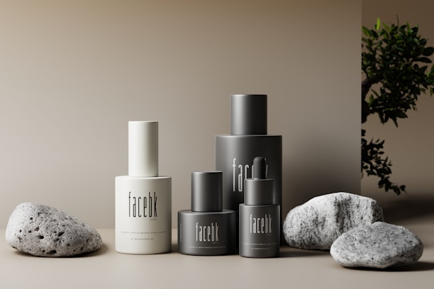 A close-up of elegant skincare bottles arranged on a soft pastel background, reflecting a chic and modern vibe.