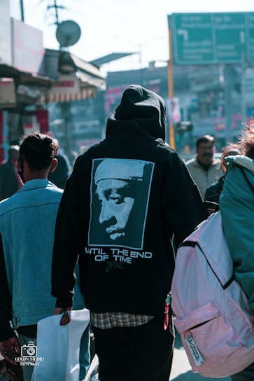 A trendy hoodie showcasing a famous pop artist.