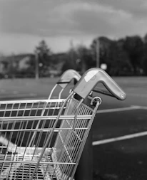 A close-up of a shopping cart filled with construction materials and tools.