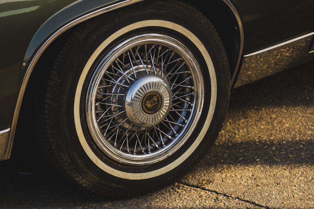 a close up of a tire on a car