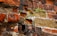 A weathered brick wall with areas of erosion and wear shows patches of vibrant green leaves growing through the cracks, suggesting resilience and life emerging amidst decay.