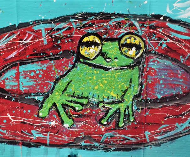 Frame from 'Free the Frog,' showcasing experimental AI-generated visuals