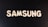 The white block letters spelling 'SAMSUNG' are arranged on a textured black surface, creating a high contrast visual.