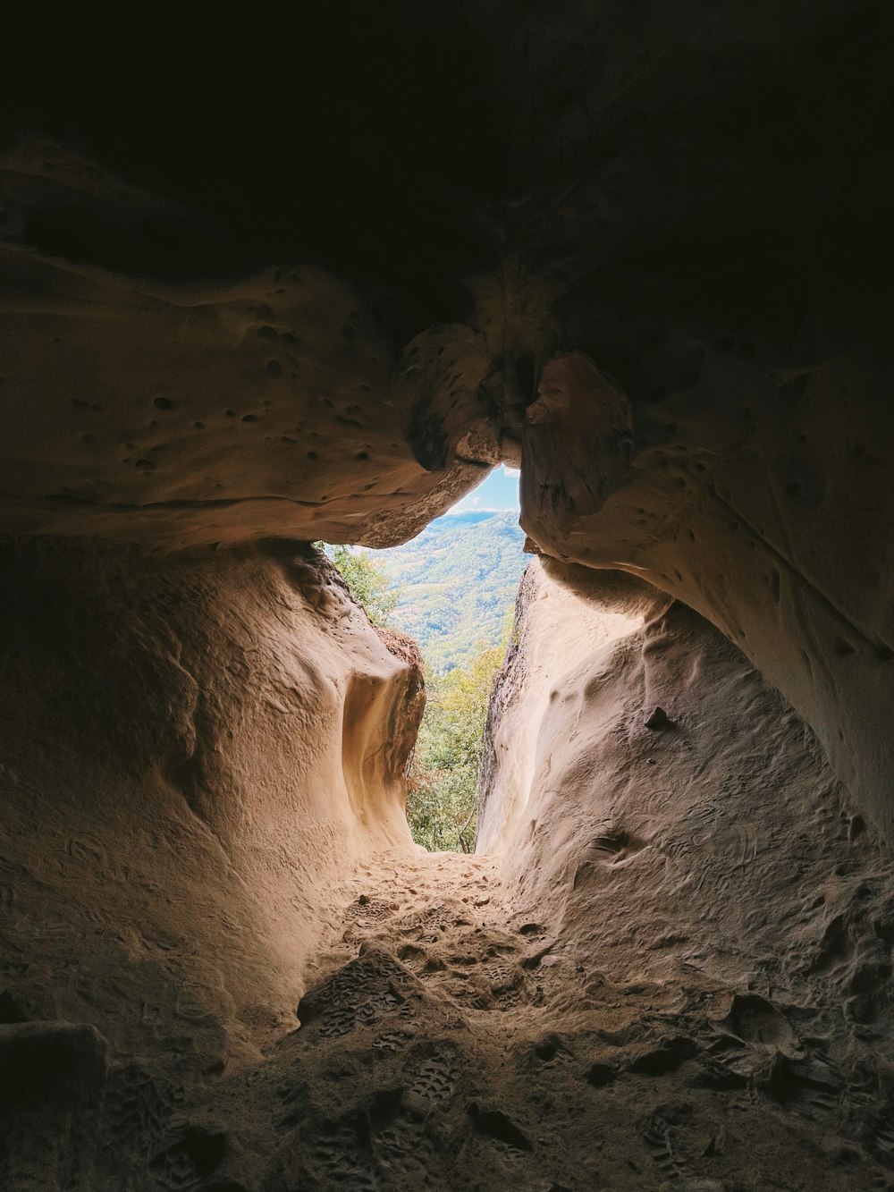 a view of the inside of a cave