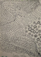 A detailed black-and-white drawing by Eric Strauss highlighting intricate line work.