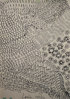 A close-up of intricate ink patterns resembling Leonardo da Vinci’s codex notes.