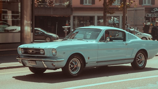 A stunning Ford Mustang parked in a city setting.