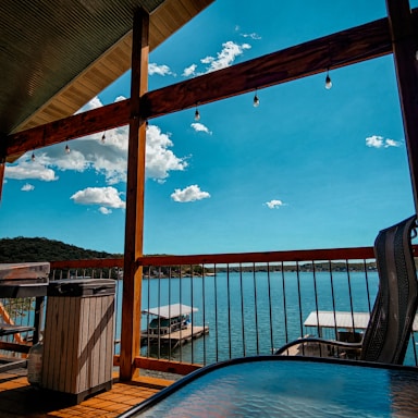 Backyard patio overlooking the lake, perfect for relaxing evenings and entertaining guests.