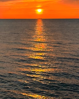 A vibrant California sunset over the ocean.