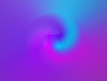A vibrant digital artwork features a swirling pattern of concentric circles with a gradient transition from purple to blue. The gradient forms a kaleidoscope of colors with a subtle square shape near the center.