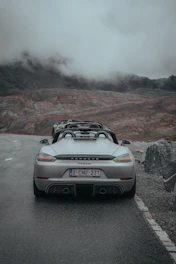 A sleek Porsche 911 speeding along a winding mountain road with sharp turns and tall pine trees.