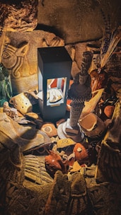 A collection of realistic props displayed in a well-lit studio setting.