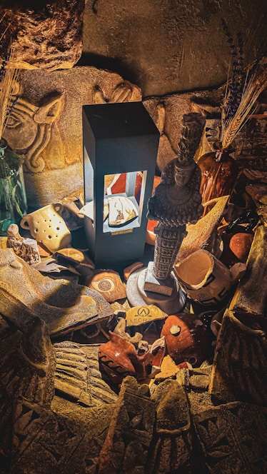 A collection of realistic props displayed in a well-lit studio setting.