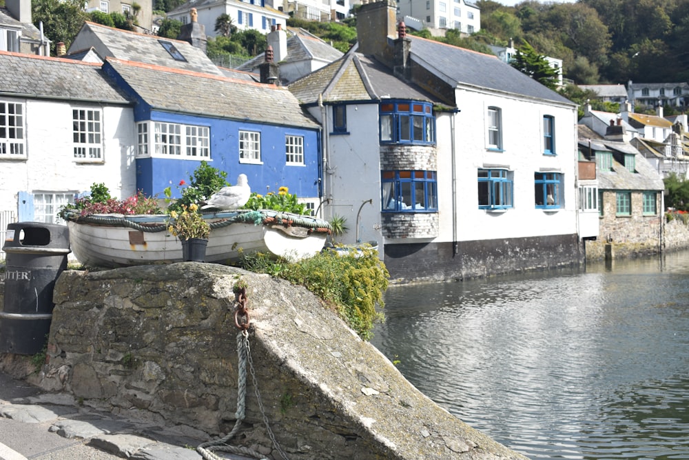 a row of houses next to a body of water