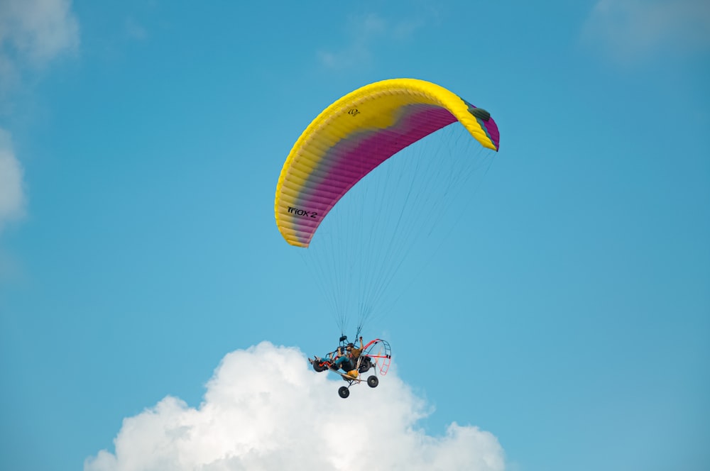 a person is parasailing high in the sky