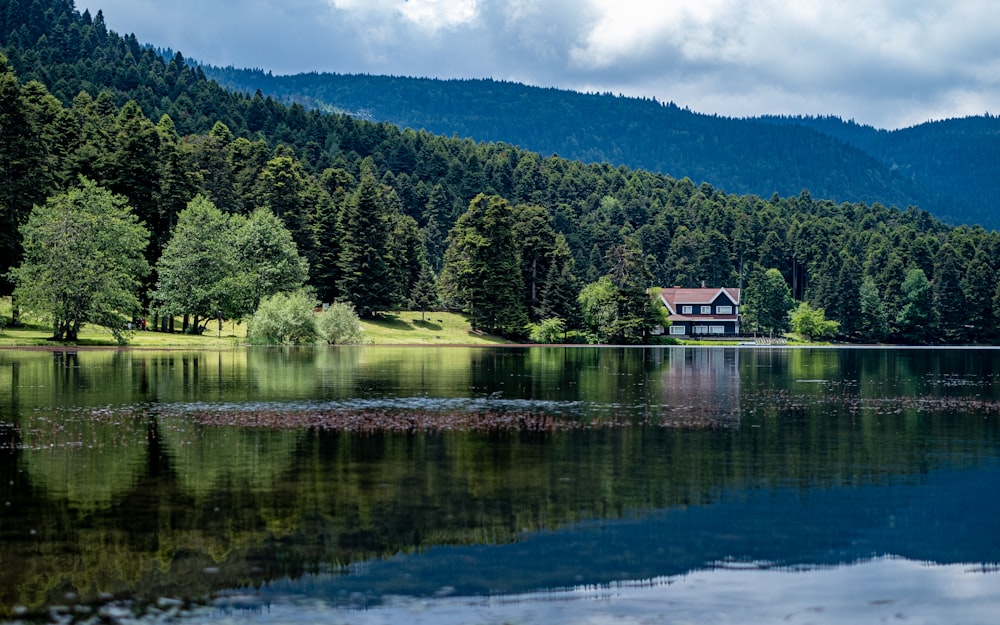 Una casa se encuentra al borde de un lago