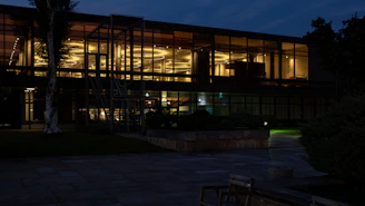 A modern commercial building in Gosforth illuminated by energy-efficient lighting installed by Northern Volt.