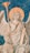 A detailed illustration of an angelic figure with wings, holding a long trumpet in one hand and a book in the other. The figure has a serene expression and is depicted with a halo radiating light. The background consists of blue mosaic tiles, adding depth and texture to the scene.