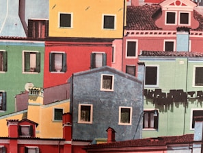 A vibrant color palette of building materials arranged artistically.