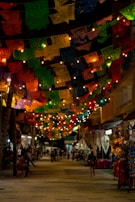 Colorful decorations and banners enhancing the festival atmosphere.